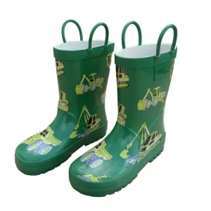 Green Construction Boys Rain Boots 5 Toddler-3 Kids