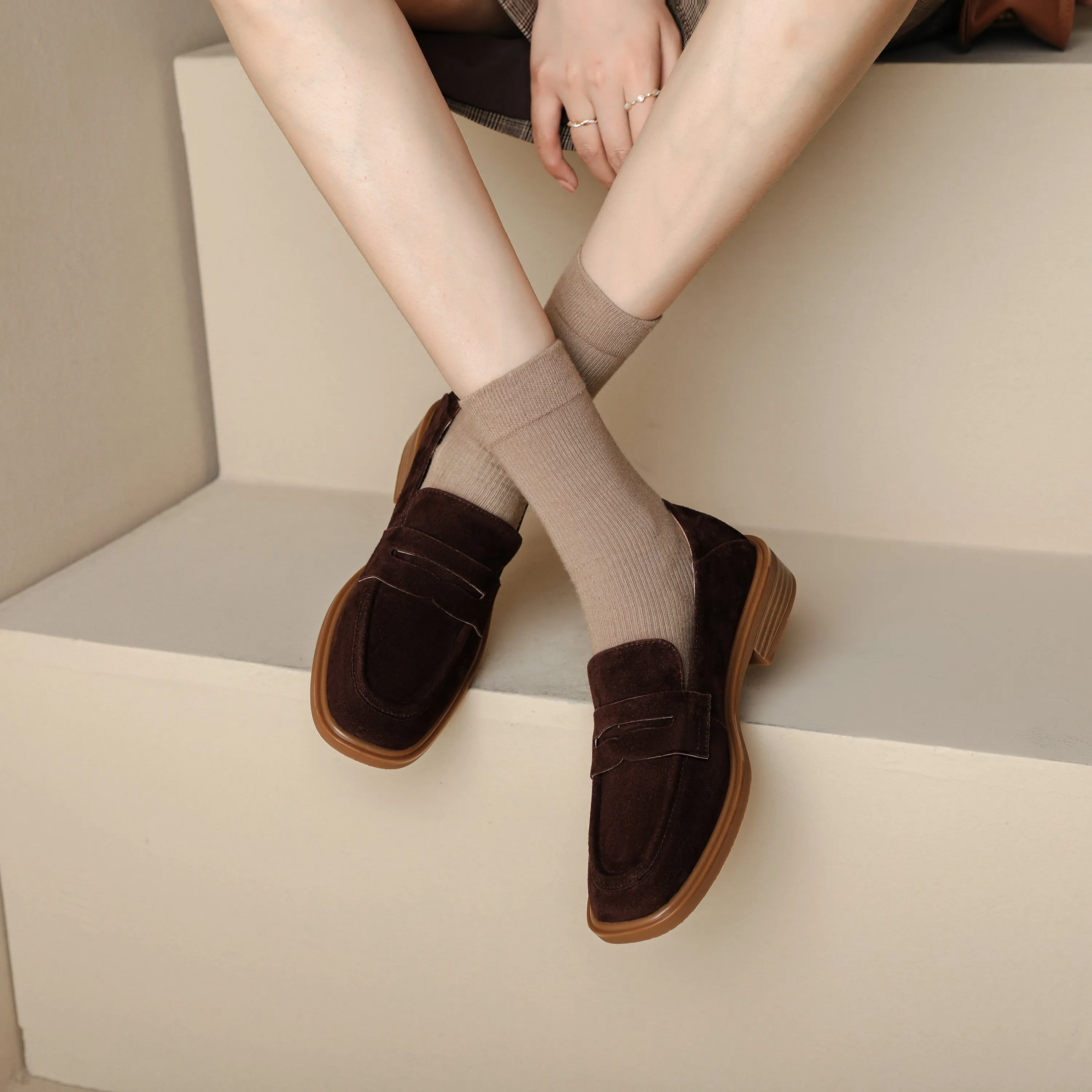 Handmade Classic Suede Leather Loafers Flats Women's Shoes