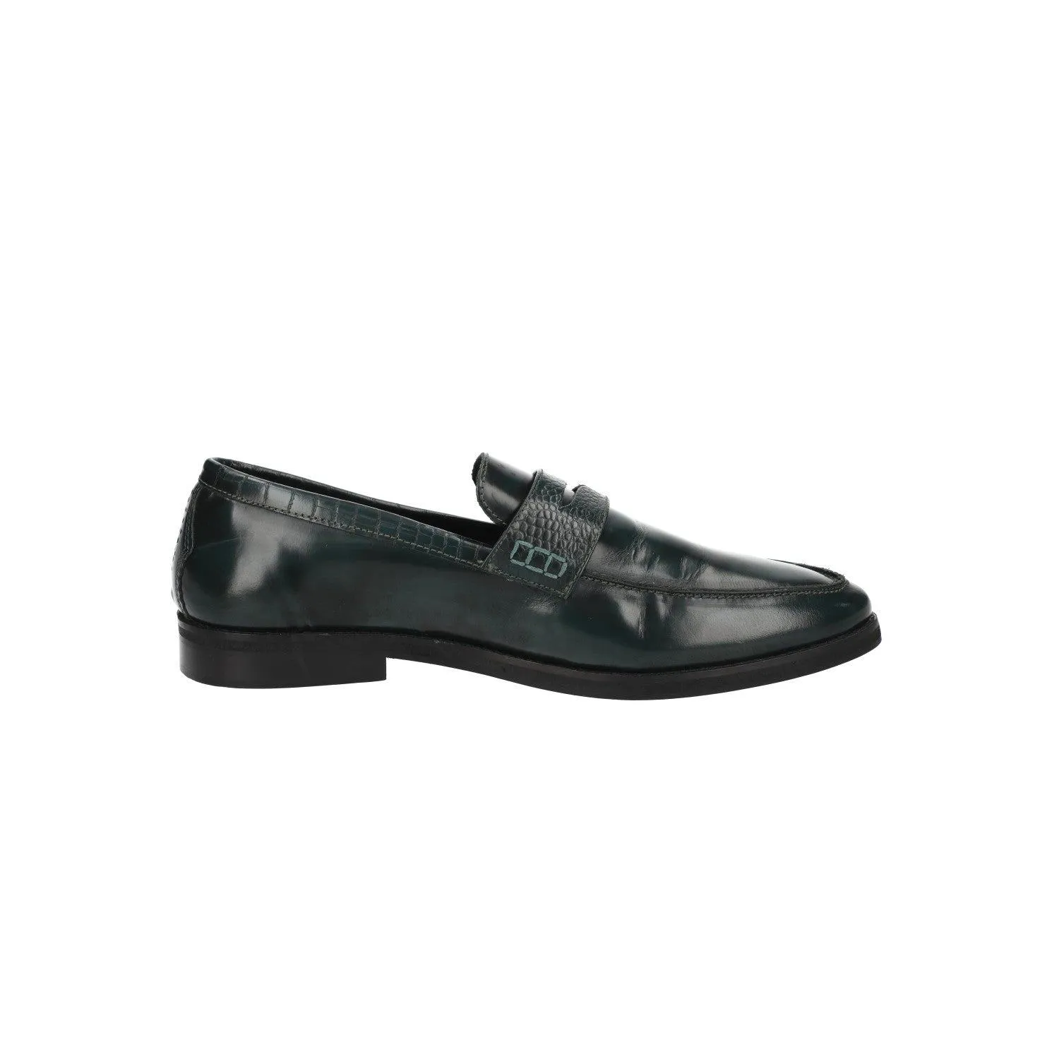 Honoured London Penny Formal Slip Ons Leather Green Colour For Men