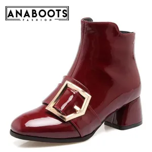 Hoof Heels Zip Up Patent Leather Ankle Boots