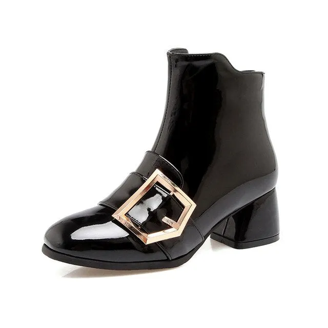 Hoof Heels Zip Up Patent Leather Ankle Boots