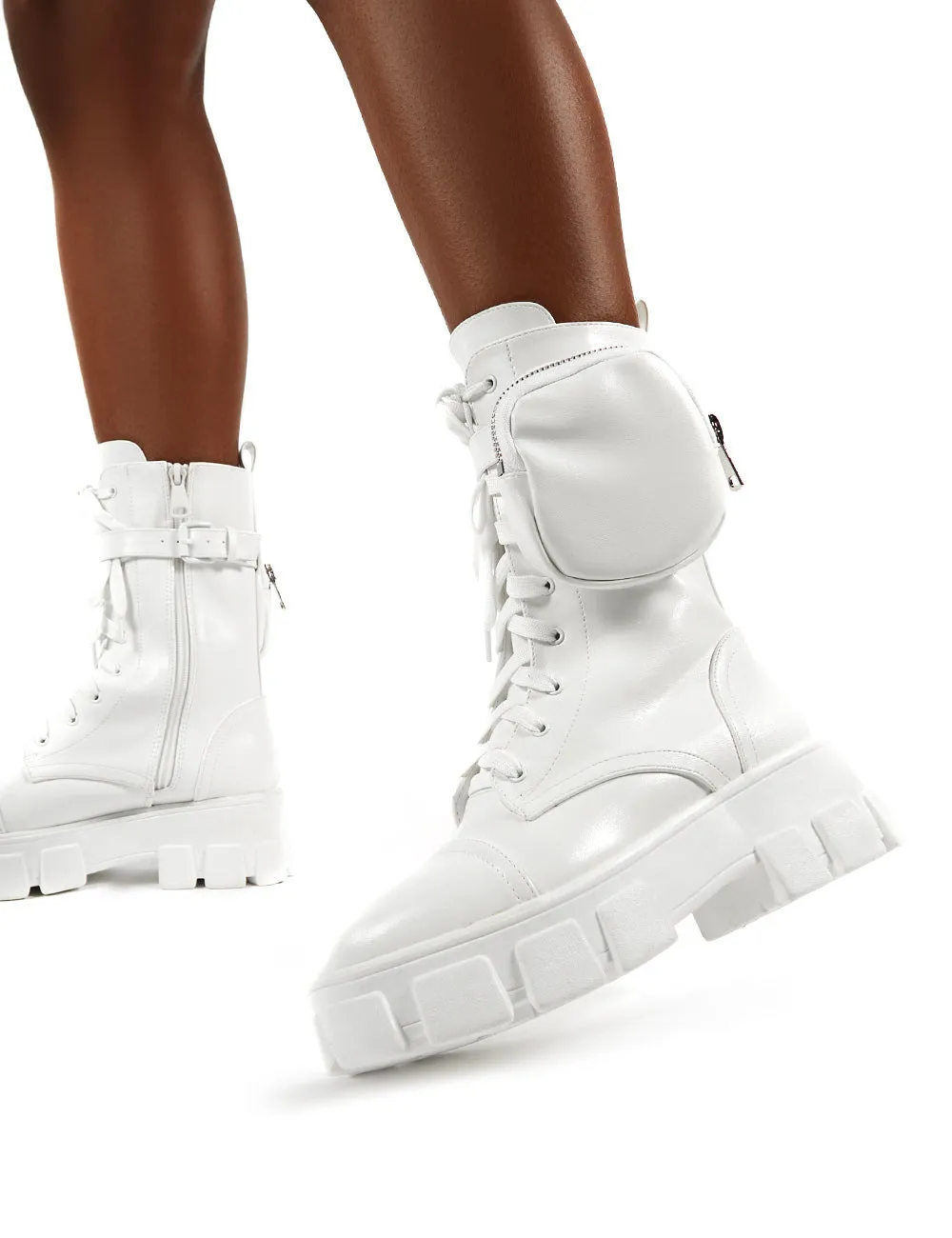 Intention White Chunky Sole Pouch Ankle Boots