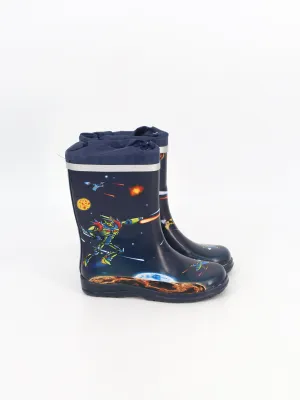 Kids Boy's Graphic Printed Rain Ankle Boots,Navy