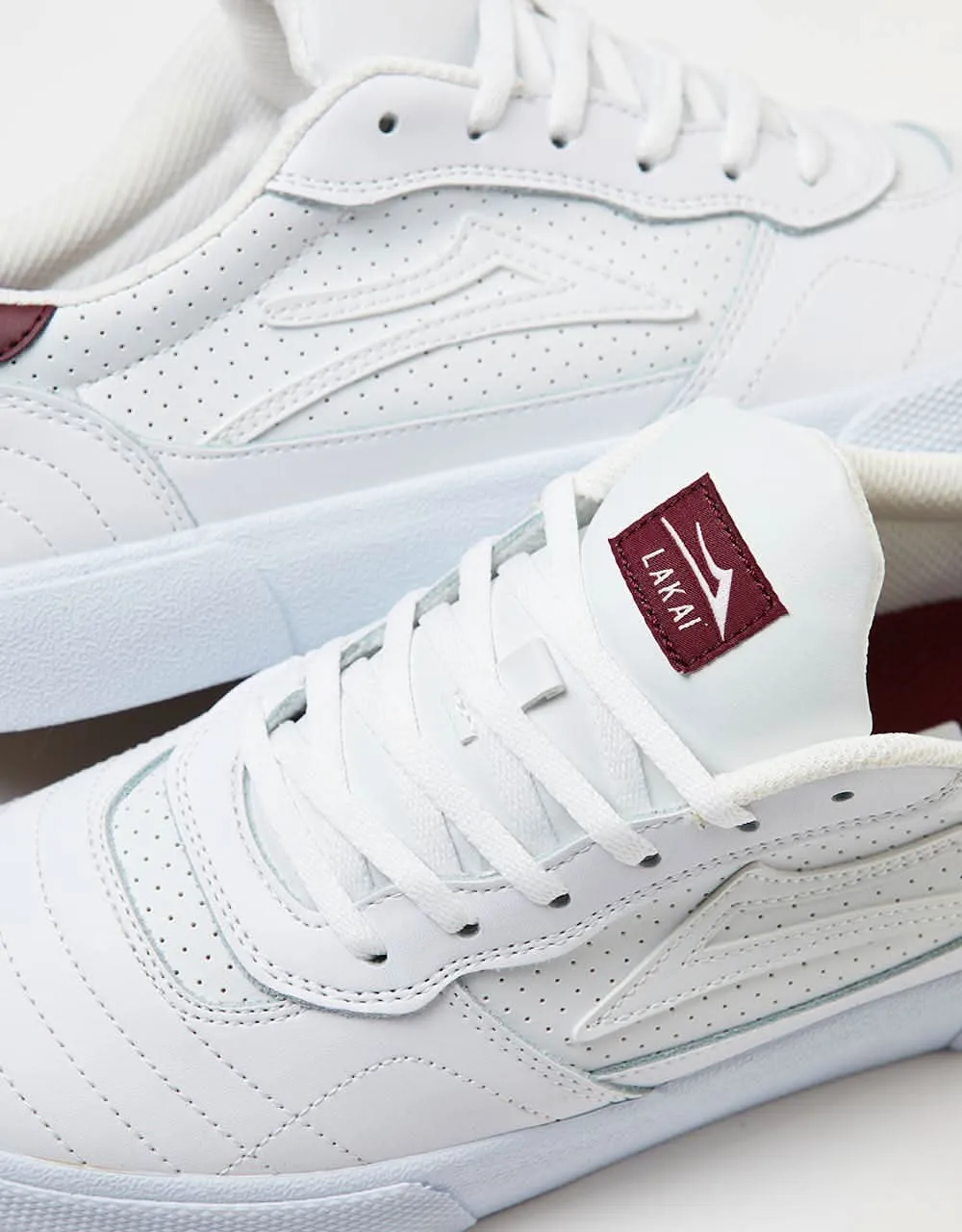 Lakai Cambridge Skate Shoes - White/Burgundy Leather