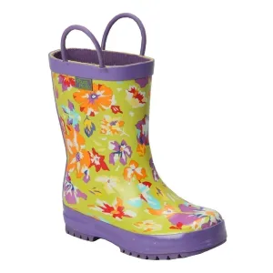 Little Girls Lime Purple Flower Rain Boots 11-2 Kids