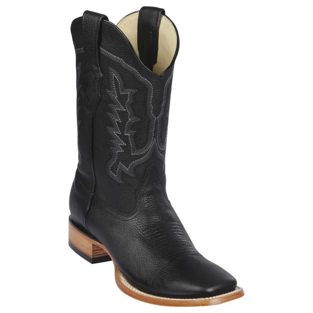 Los Altos Boots Mens #8272705 Wide Square Toe | Genuine Grisly Leather Boots | Color Black