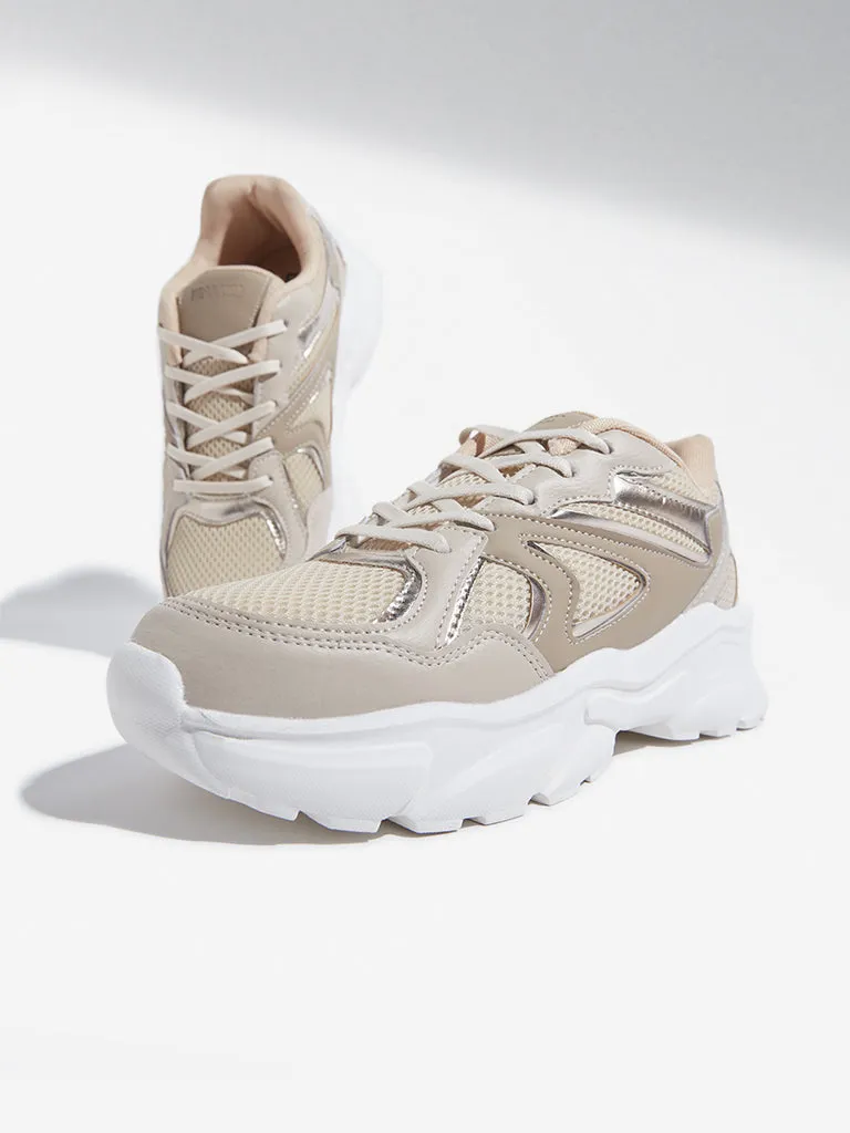 LUNA BLU Taupe Colour-Block Chunky Sneakers