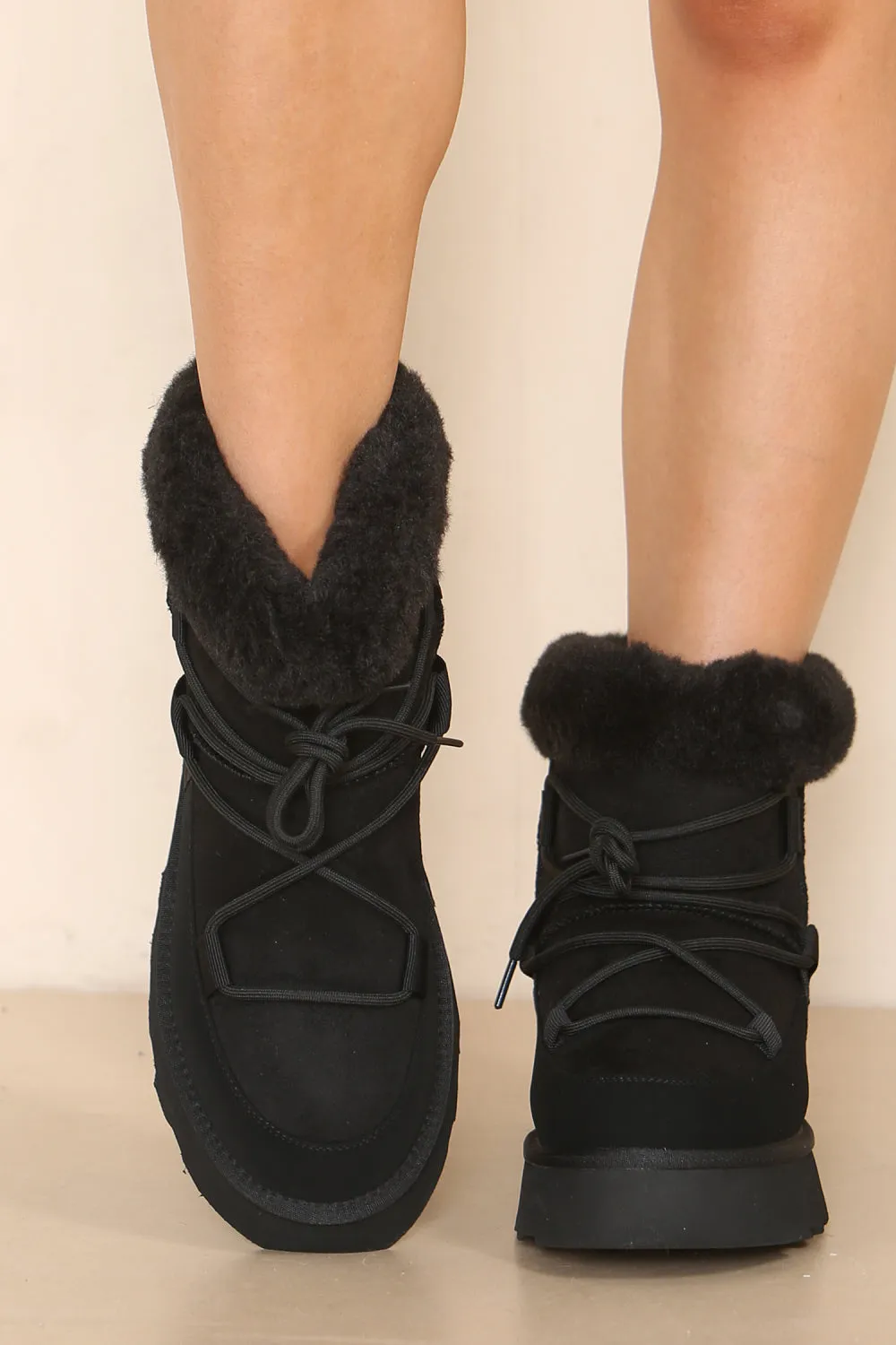 LYLA LIGHT ANKLE BOOTS WITH LACE DETAIL IN BLACK SUEDE