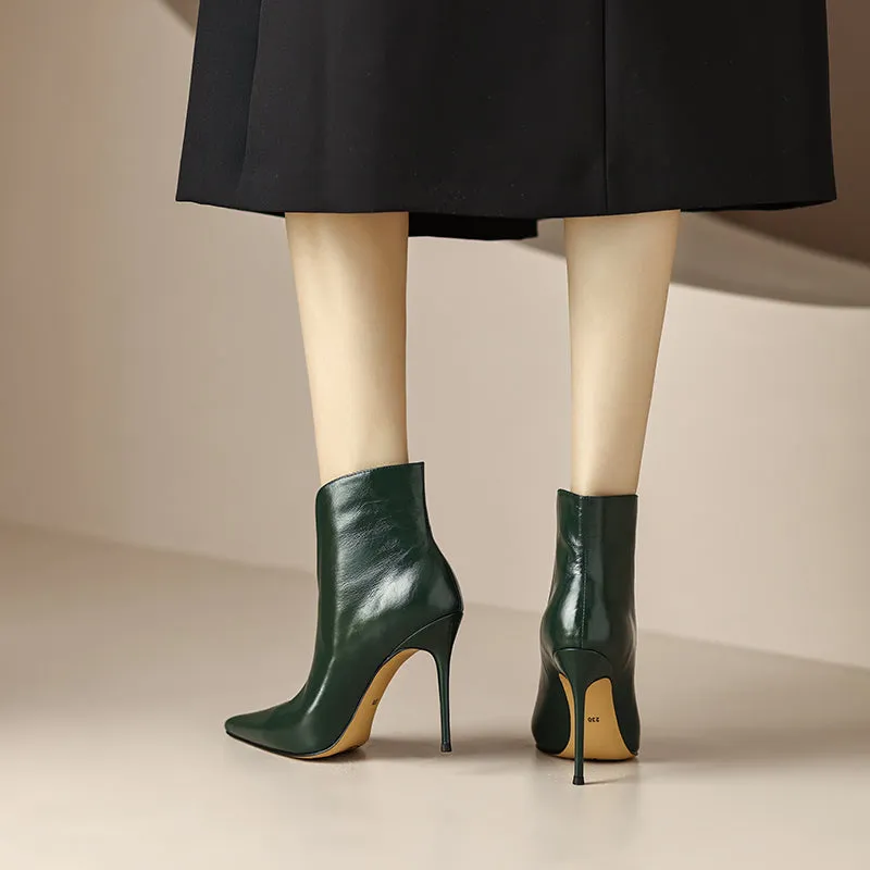 Maci Dark Green Stiletto Cut out Ankle Boots