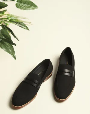 Men Black Slip on Microfiber Loafers