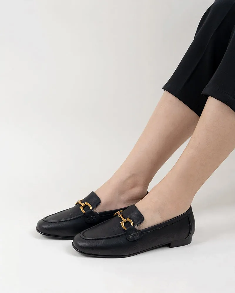 Metal Buckle Fluffy Leather Loafers