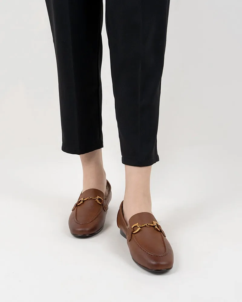 Metal Buckle Fluffy Leather Loafers