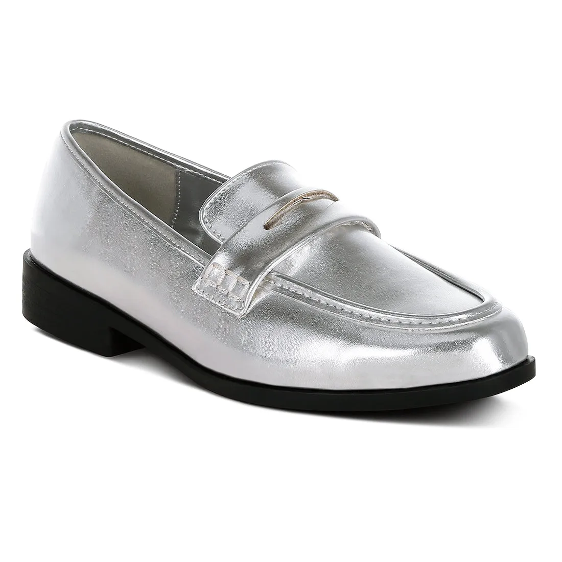 Metallic Faux Leather Flat Loafers