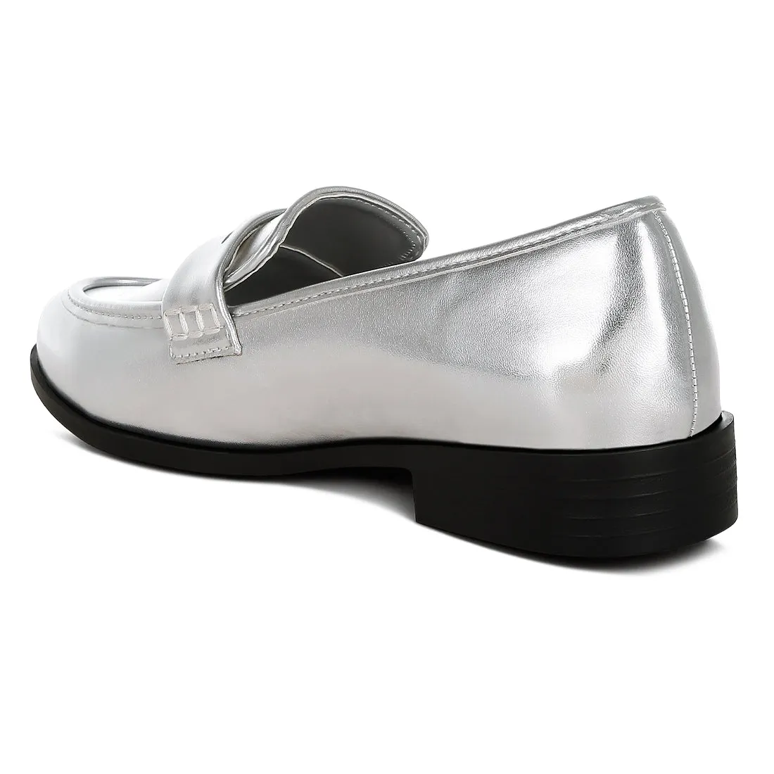 Metallic Faux Leather Flat Loafers