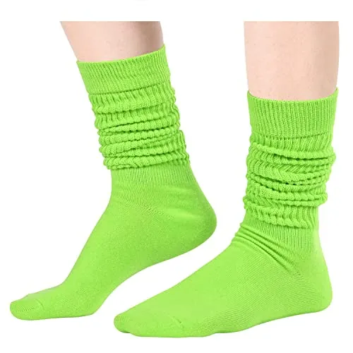 Novelty Green Slouch Socks For Women, Green Scrunch Socks For Girls, Cotton Long Tall Tube Socks, Fashion Vintage 80s Gifts, 90s Gifts, Women's Green Socks