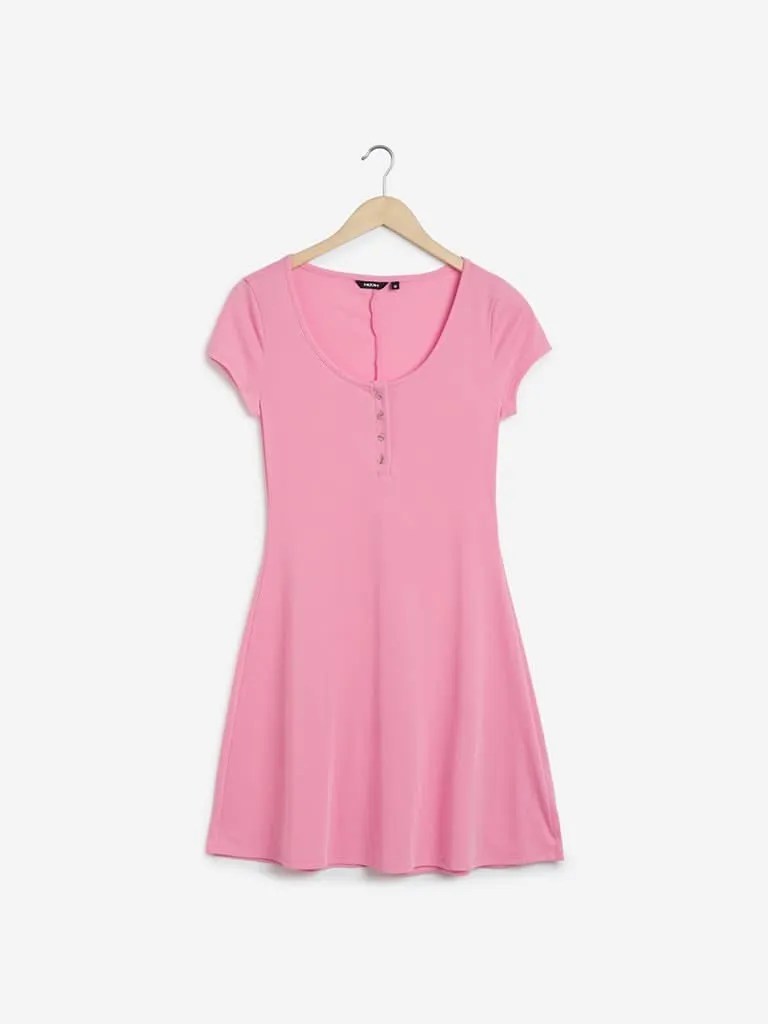 Nuon Pink Corduroy Textured Manny Midi Dress