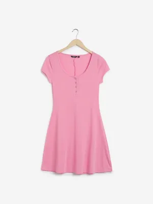 Nuon Pink Corduroy Textured Manny Midi Dress