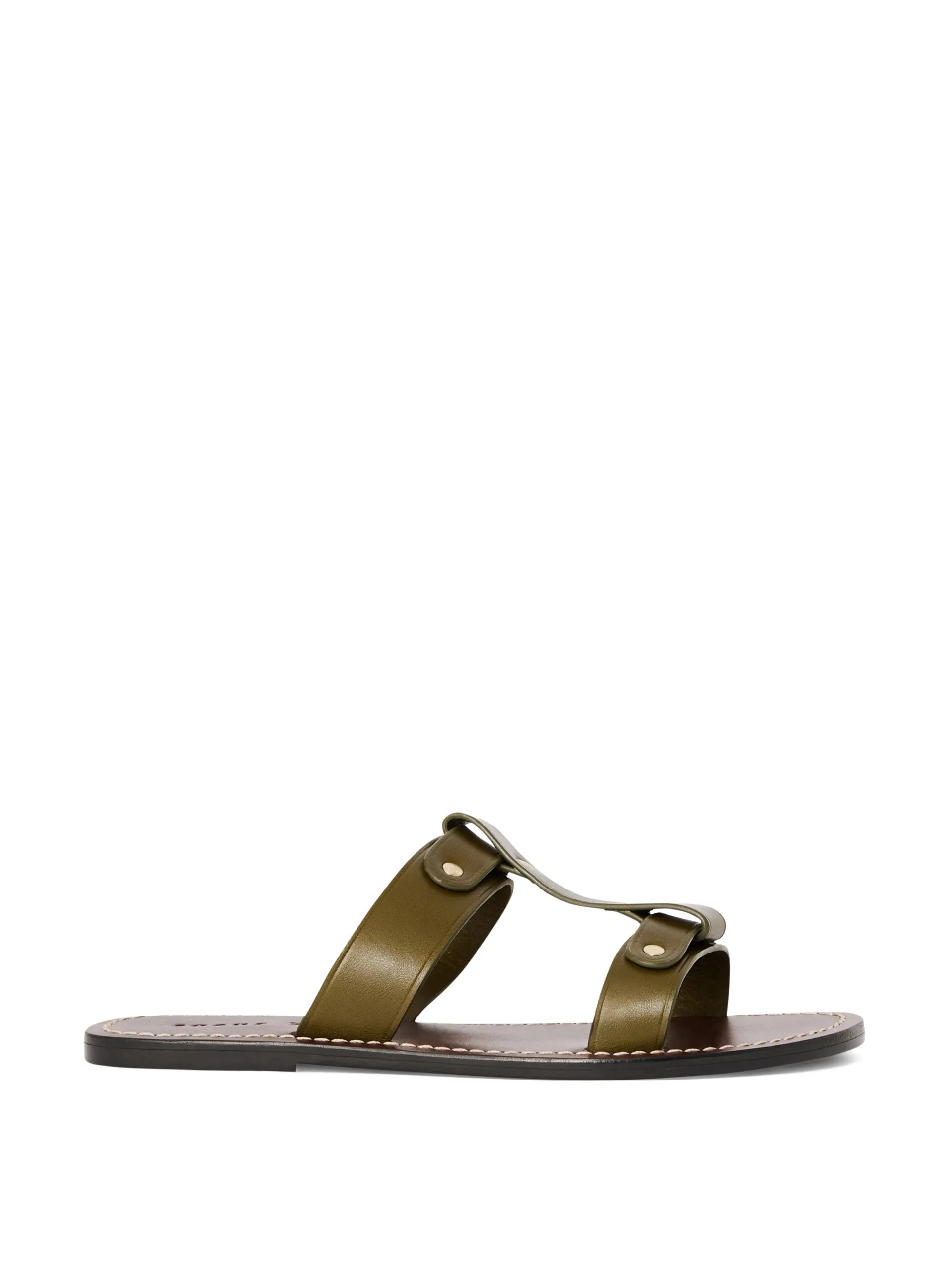 Olive Green leather flat sandals