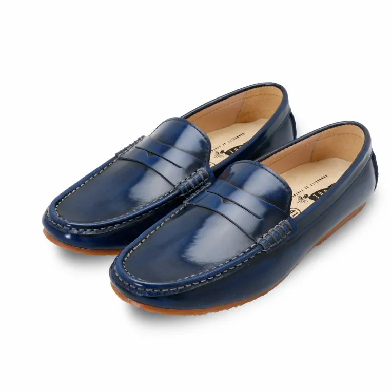 Penny Leather Loafer European Brush Off Bezel Blue