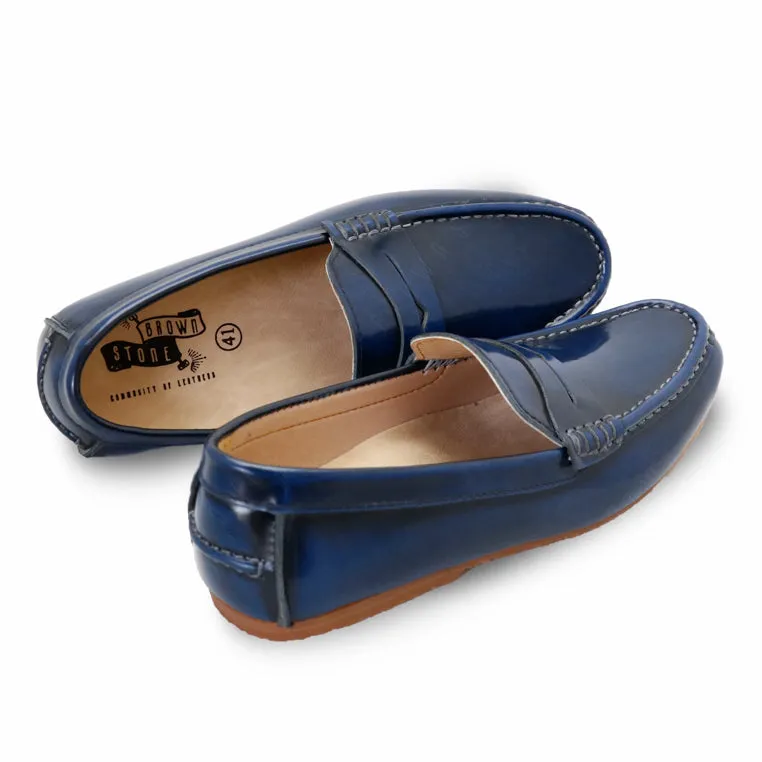 Penny Leather Loafer European Brush Off Bezel Blue