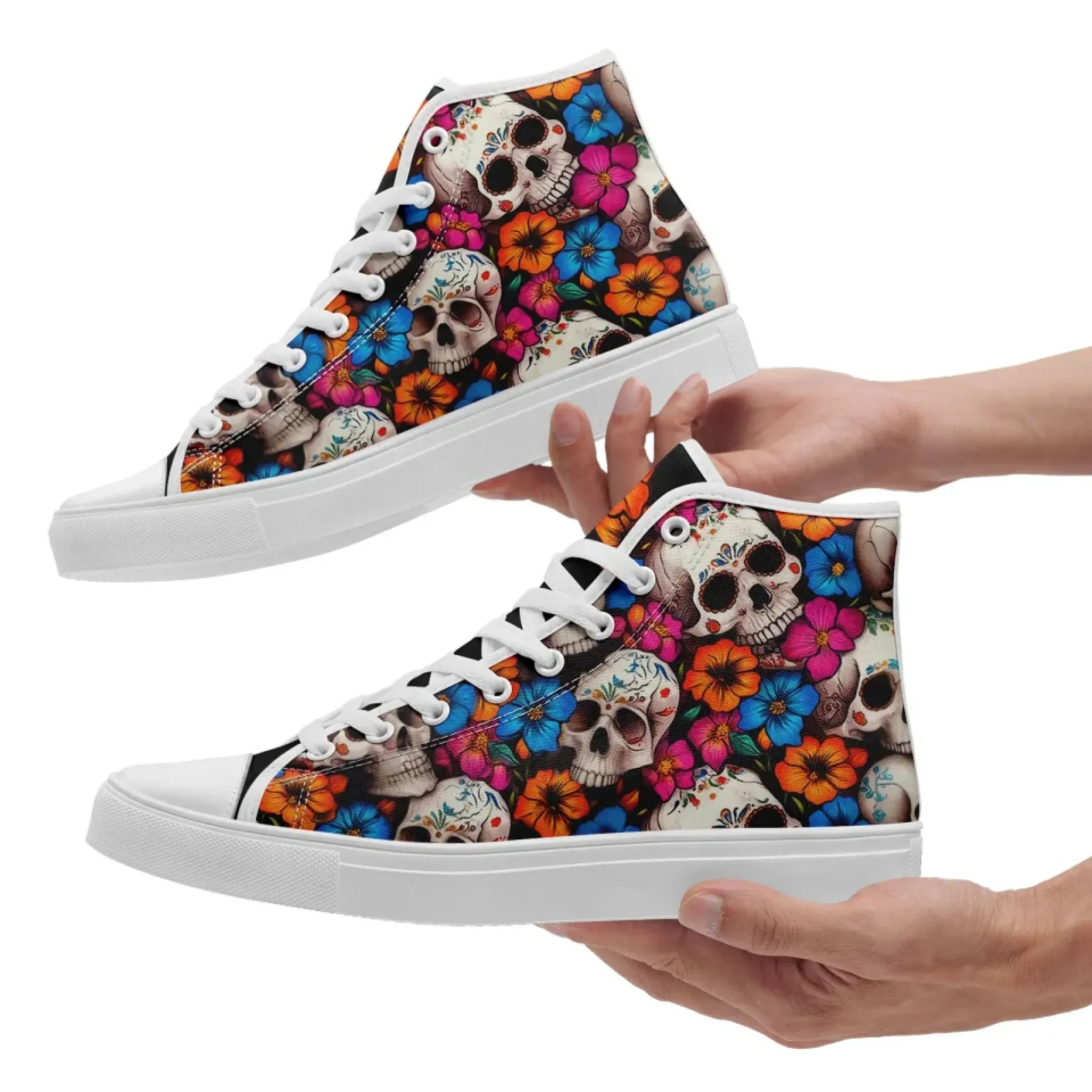 Personalized Gothic Sneakers, Custom Skull Fashion Shoes, Stylish High Top Shoes