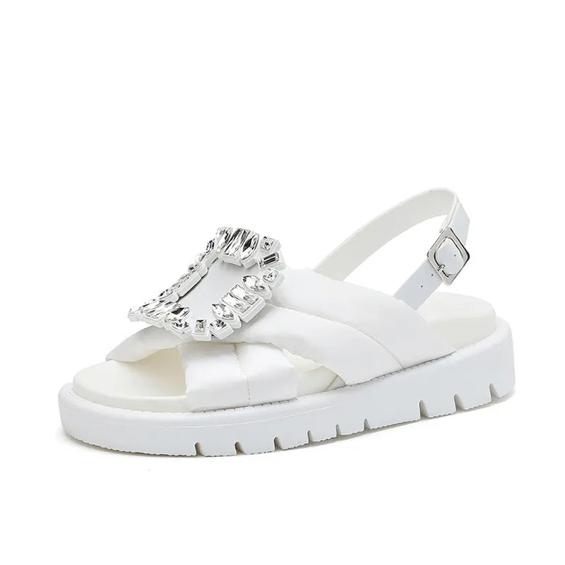 Pre Order:  Diamond Square Buckle Flat Sandals