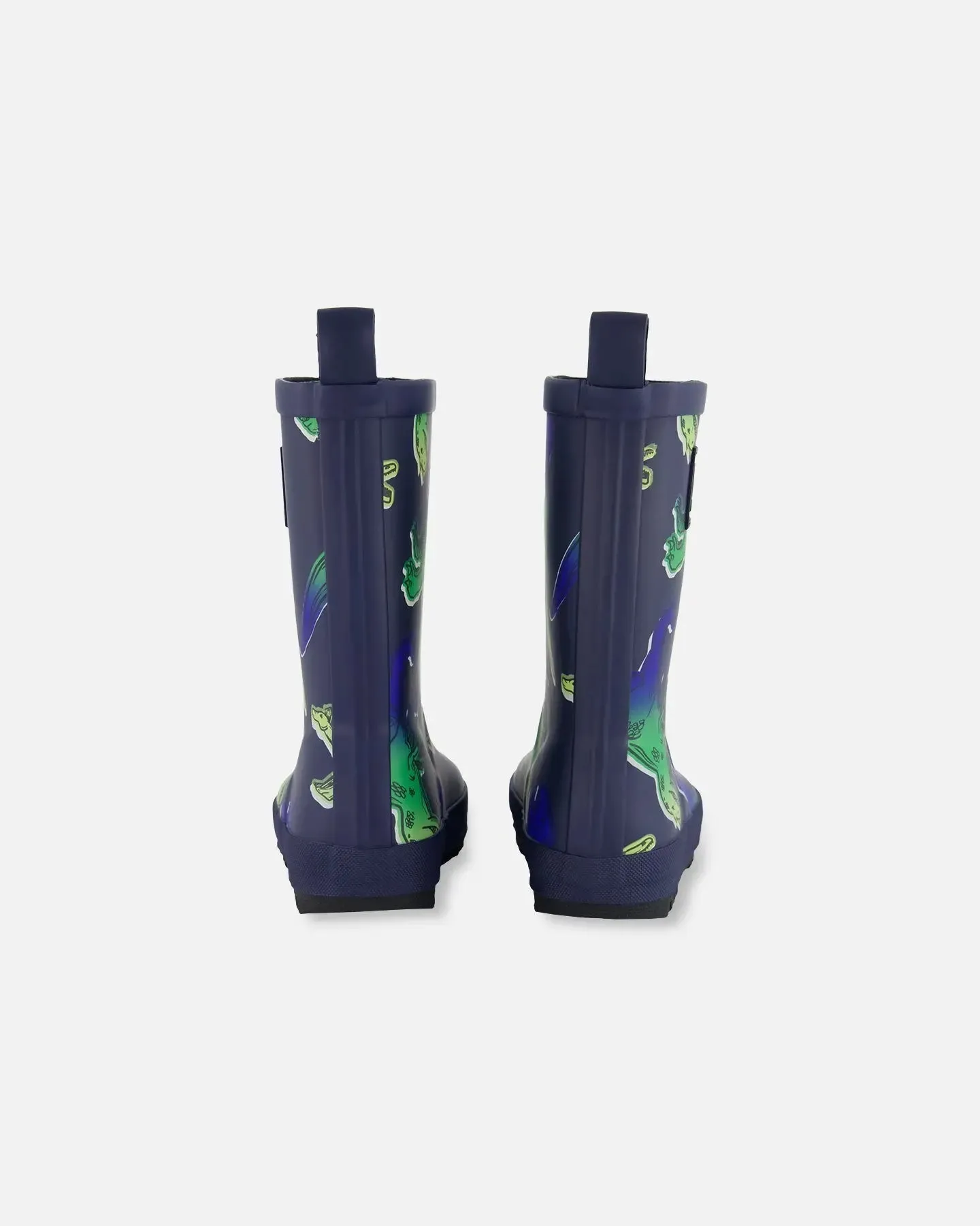 Printed Rain Boots Blue And Green Dino On Navy