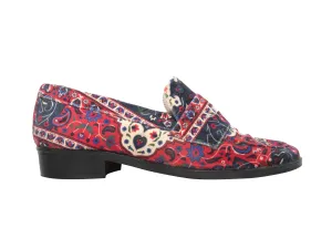 Red & Multicolor Leandra Medine Paisley Print Velvet Loafers Size 40