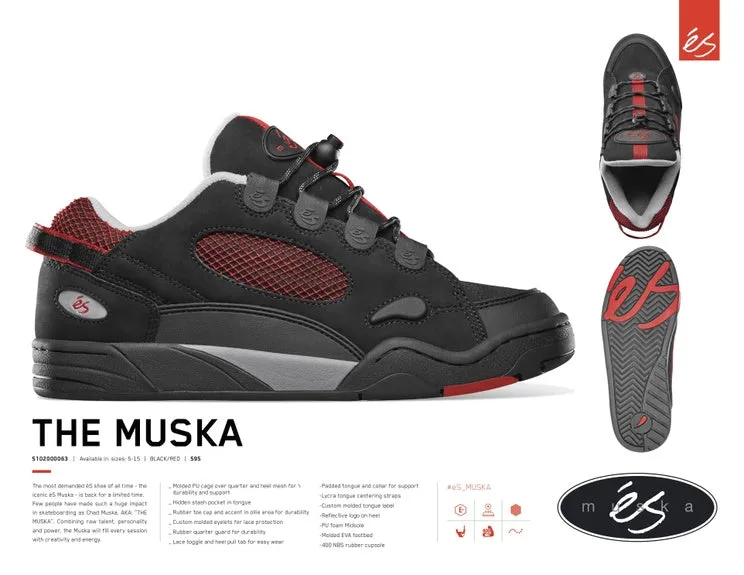 éS THE MUSKA Black / Red Skate Shoes