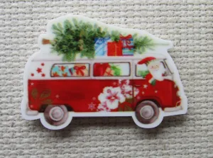 Santa Driving a Christmas Van Loaded with Gifts and Topped off with a Tree Needle Minder, Cover Minder, Magnet