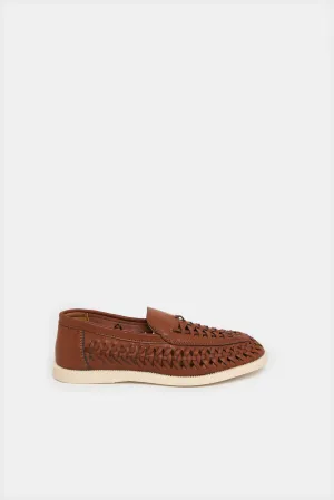 Senior Boys Brown Woven Loafers