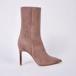 Stiletto Ankle Boots in Beige Suede