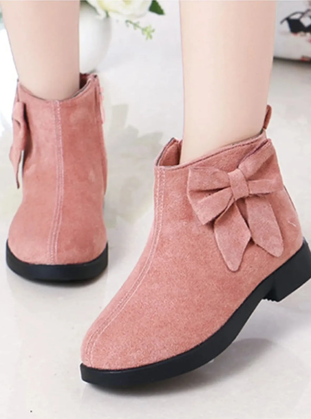 Suede Bow Side Ankle Booties By Liv and Mia