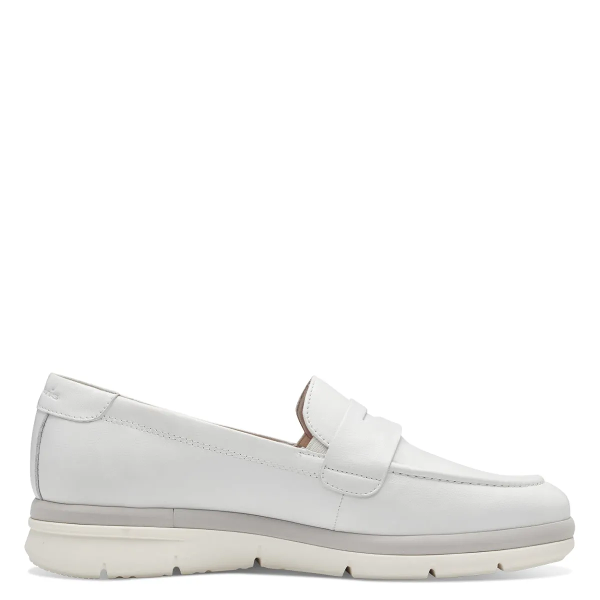 Tamaris White Leather Penny Loafers with Modern Off-White Sole