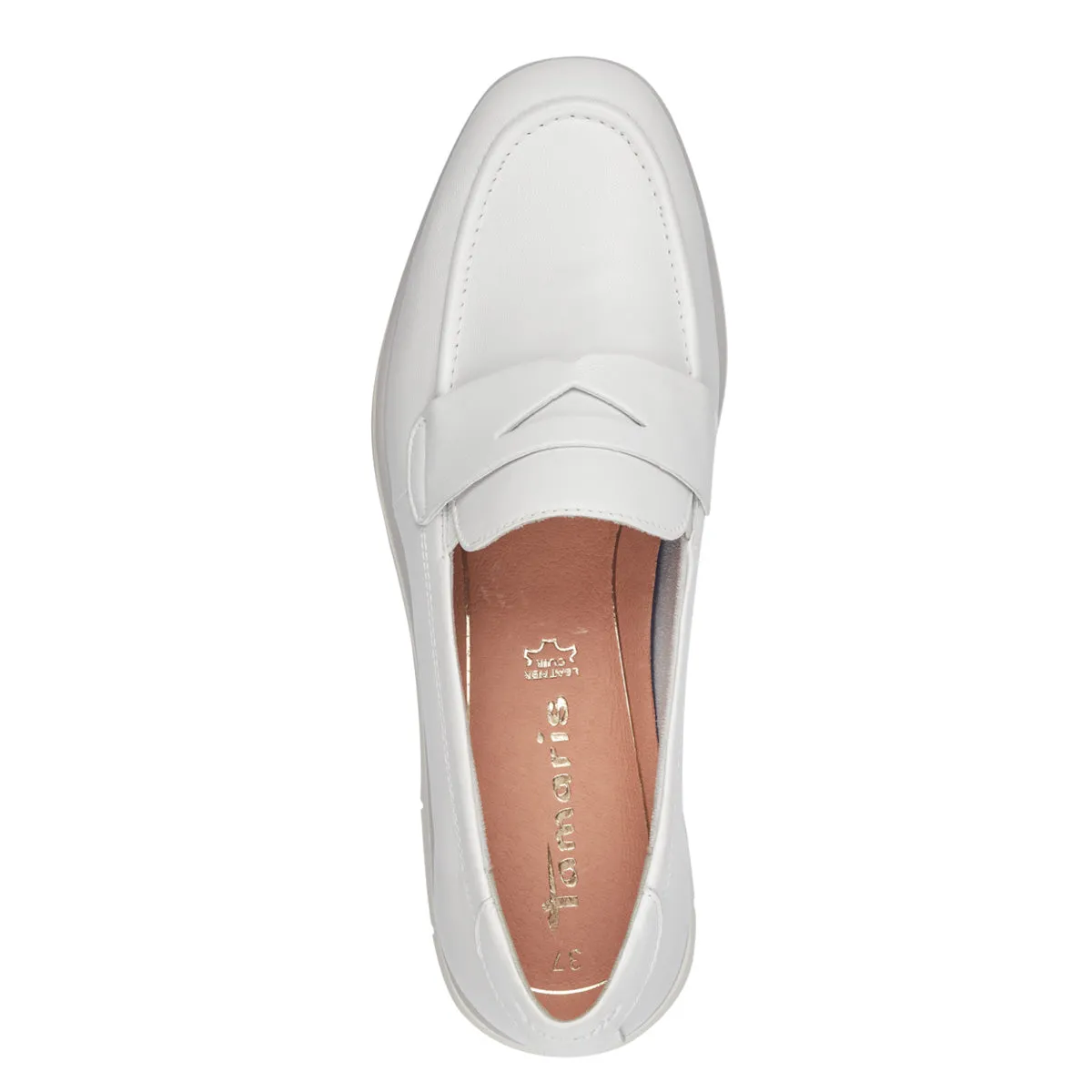 Tamaris White Leather Penny Loafers with Modern Off-White Sole