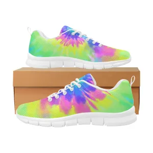 Tie dye Sneakers Shoes, Spiral Colorful Rainbow Art Hippie Blue Women's Breathable Running Sneakers