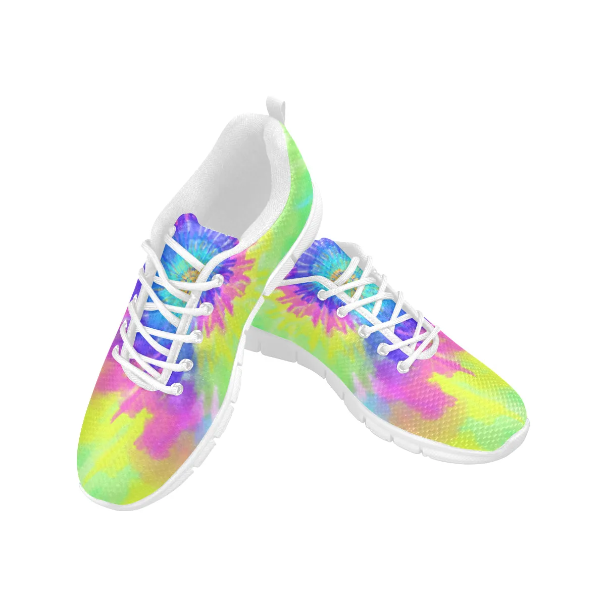 Tie dye Sneakers Shoes, Spiral Colorful Rainbow Art Hippie Blue Women's Breathable Running Sneakers