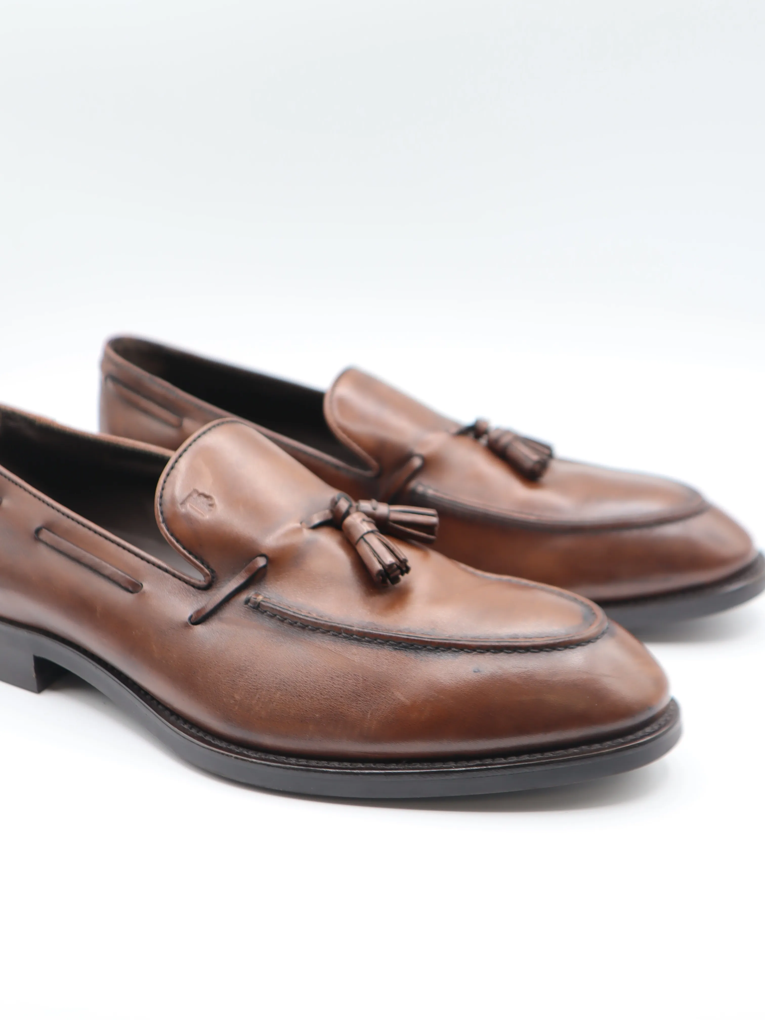 Tods Mens Brown Tassled Penny Loafers