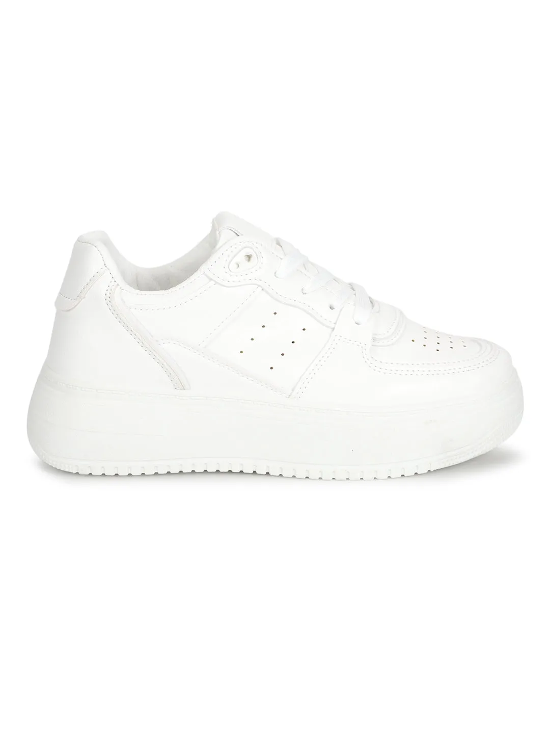 White PU Lace-Up Sneakers (TC-RS3433-WHT)