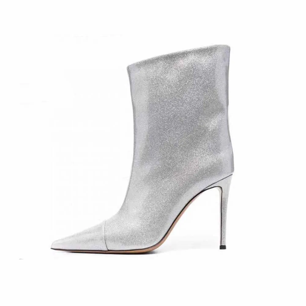 Women pearlite layer pointed toe heeled ankle boots