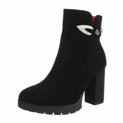 Women's High-Heel Ankle Boots - Suede black