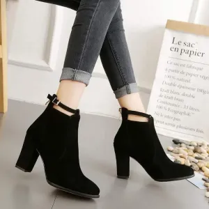 Women's Retro Fashion Ankle Boots With Thick High Heels - A18