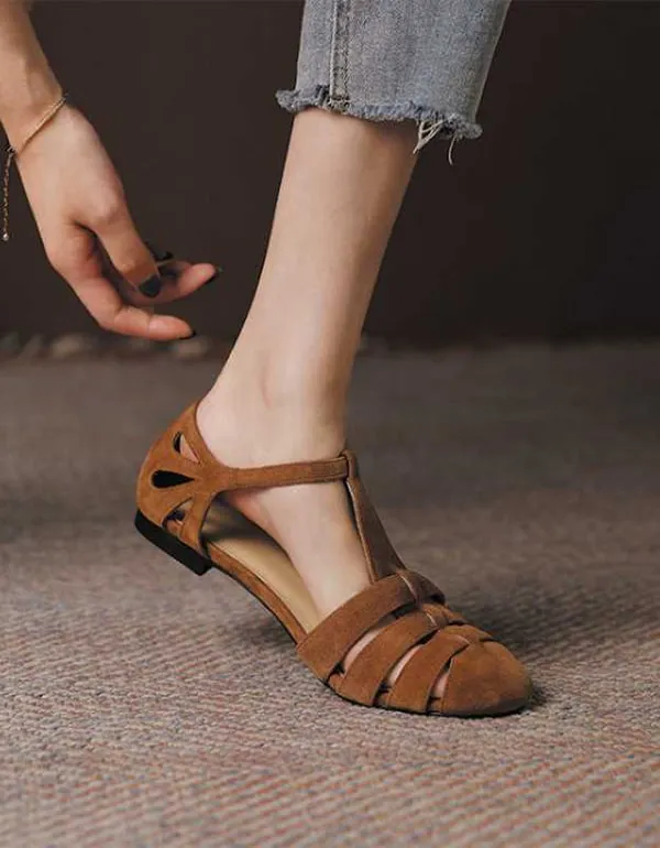 Women's Vintage Style T-strap Flat Sandals