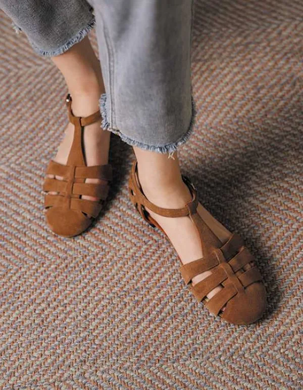 Women's Vintage Style T-strap Flat Sandals