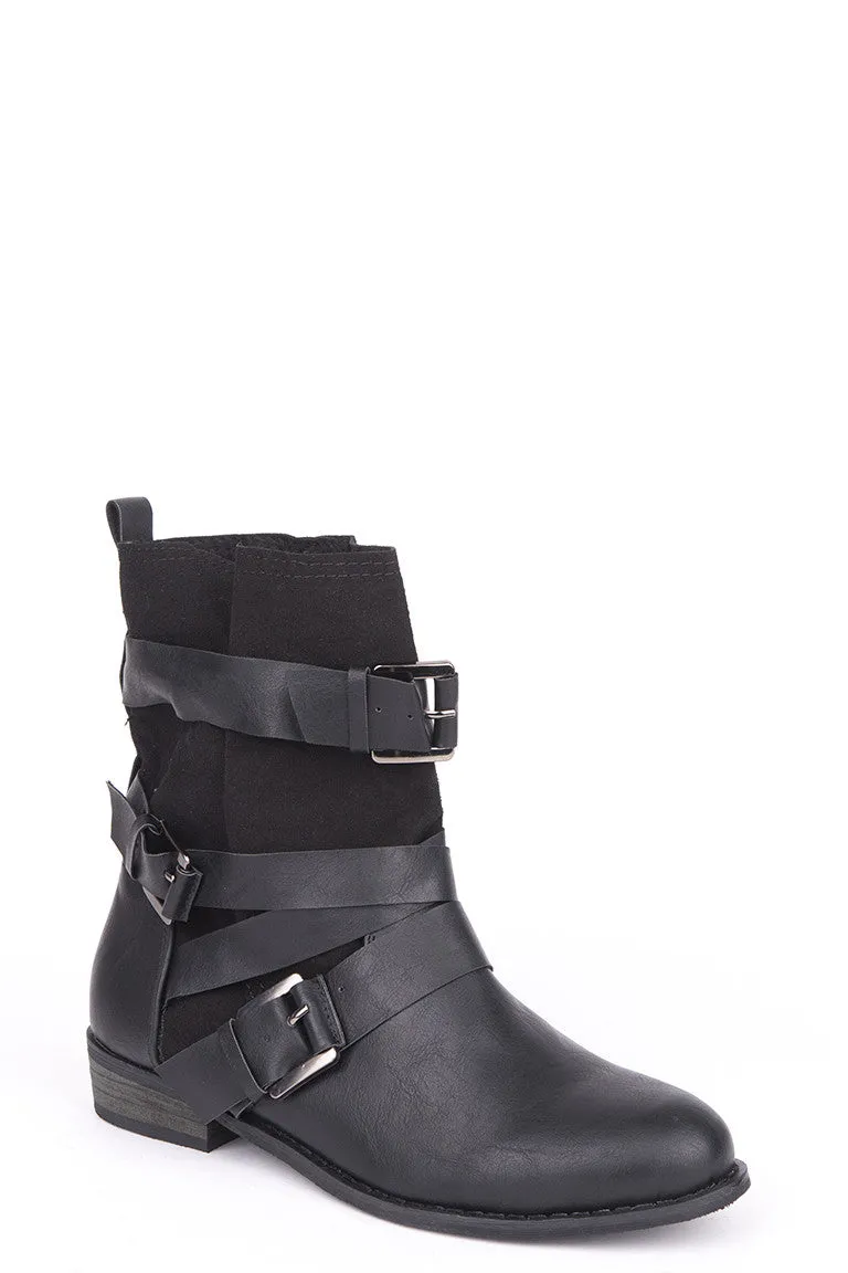 Wraparound Strap And Buckle Detail Ankle Boots