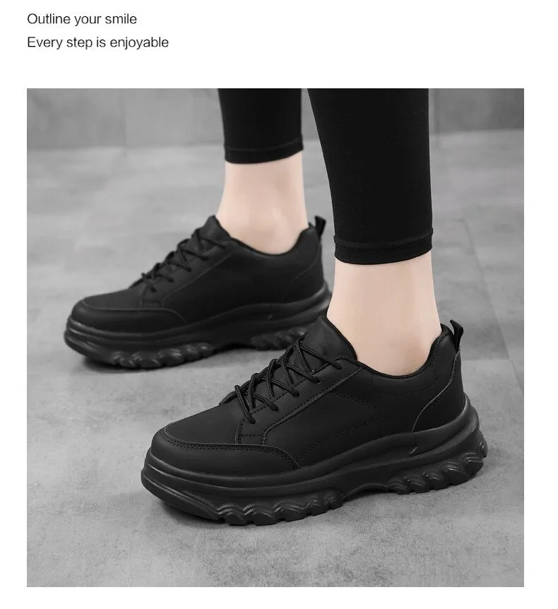 xiangtuibao Sneakers Women Platform Light Beige Shoes Plus Size 35-43 Casual Chunky Black Sneakers Woman Trendy Vulcanized Shoes